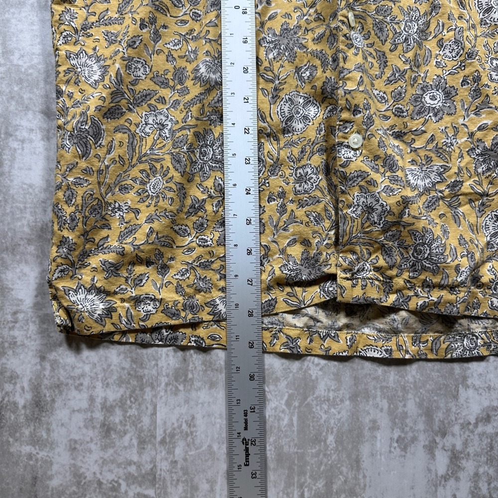 Abercrombie & Fitch Button Down Mens L Yellow Floral Linen Blend Short Sleeve - Picture 6 of 6